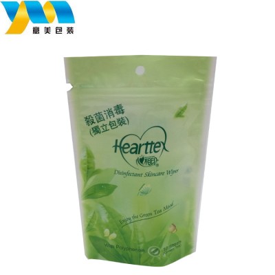 Food grade wet wipes packaging poly zip lock bag plastic wet tissue pouch